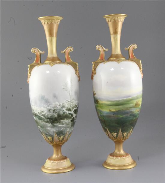 Harry Davis for Royal Worcester. A rare pair of Summer and Winter vases, height 33.5cm